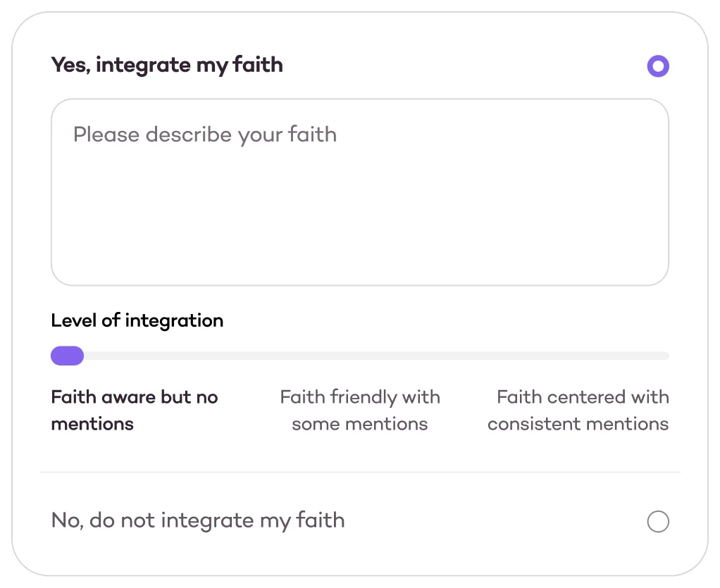 Faith and values settings